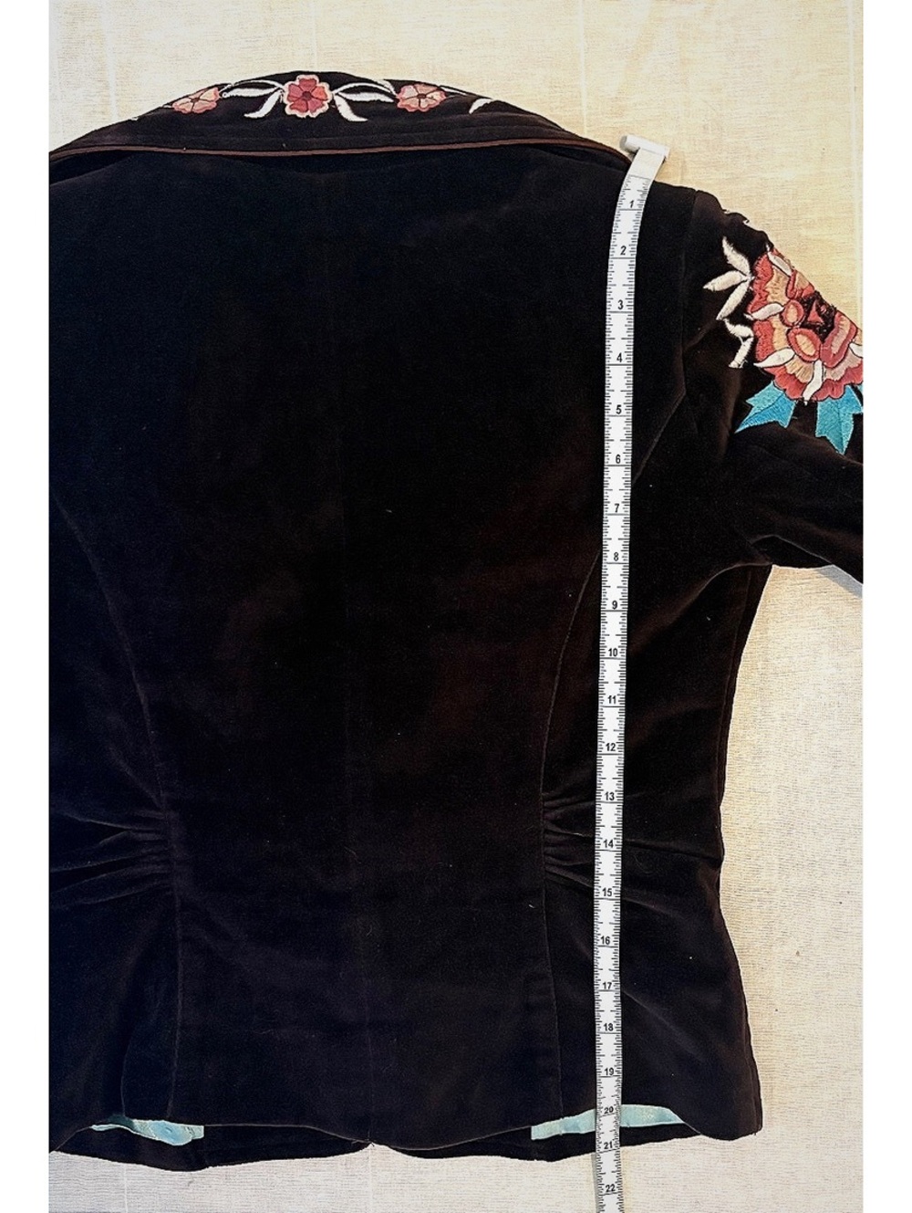 Vintage Y2K Cache Brown Velvet Floral Embroidered Blazer Jacket Size 4 #fall - Picture 6 of 7